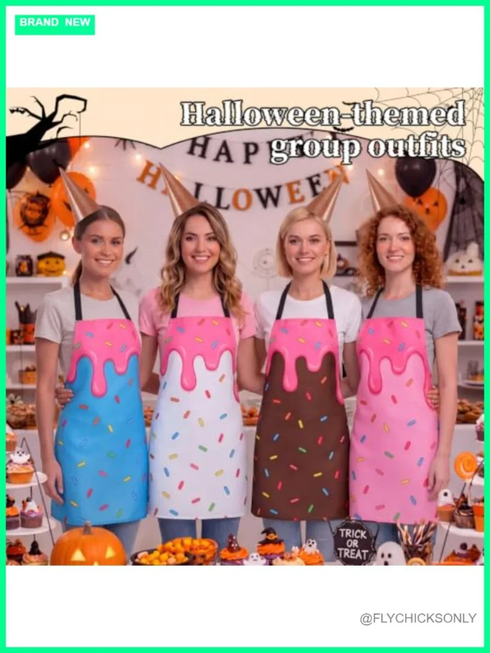 Set of 4 Ice Cream Apron & Cone Headband Halloween Adult Costume
